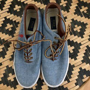Polo Ralph Lauren Men Size 9 1/2 Blue Chambrey  Canvas Sneakers Logo Flat Shoe